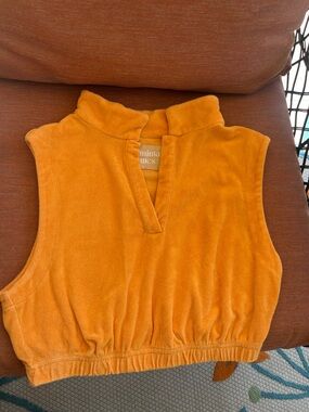 Araminta James Terry Cloth Cropped Polo Top Orange Size S